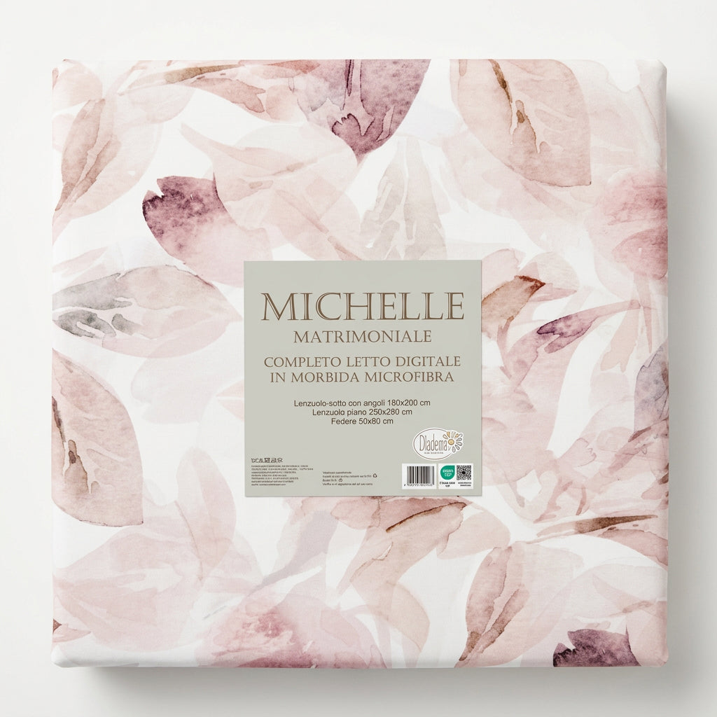Completo letto Michelle Microfibra-foglie rosa antico