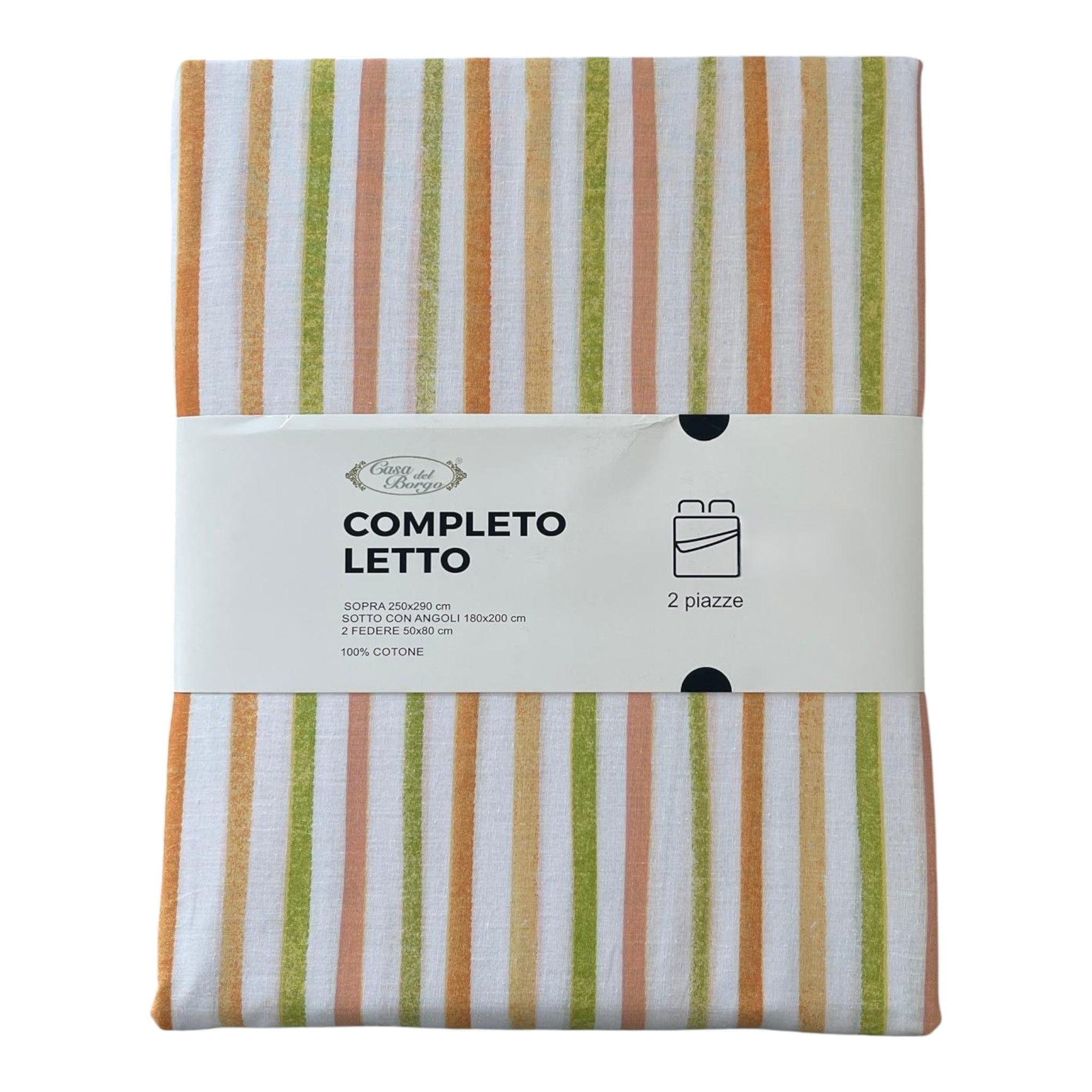 Completo letto Casa del Borgo - Righe arancio/verde
