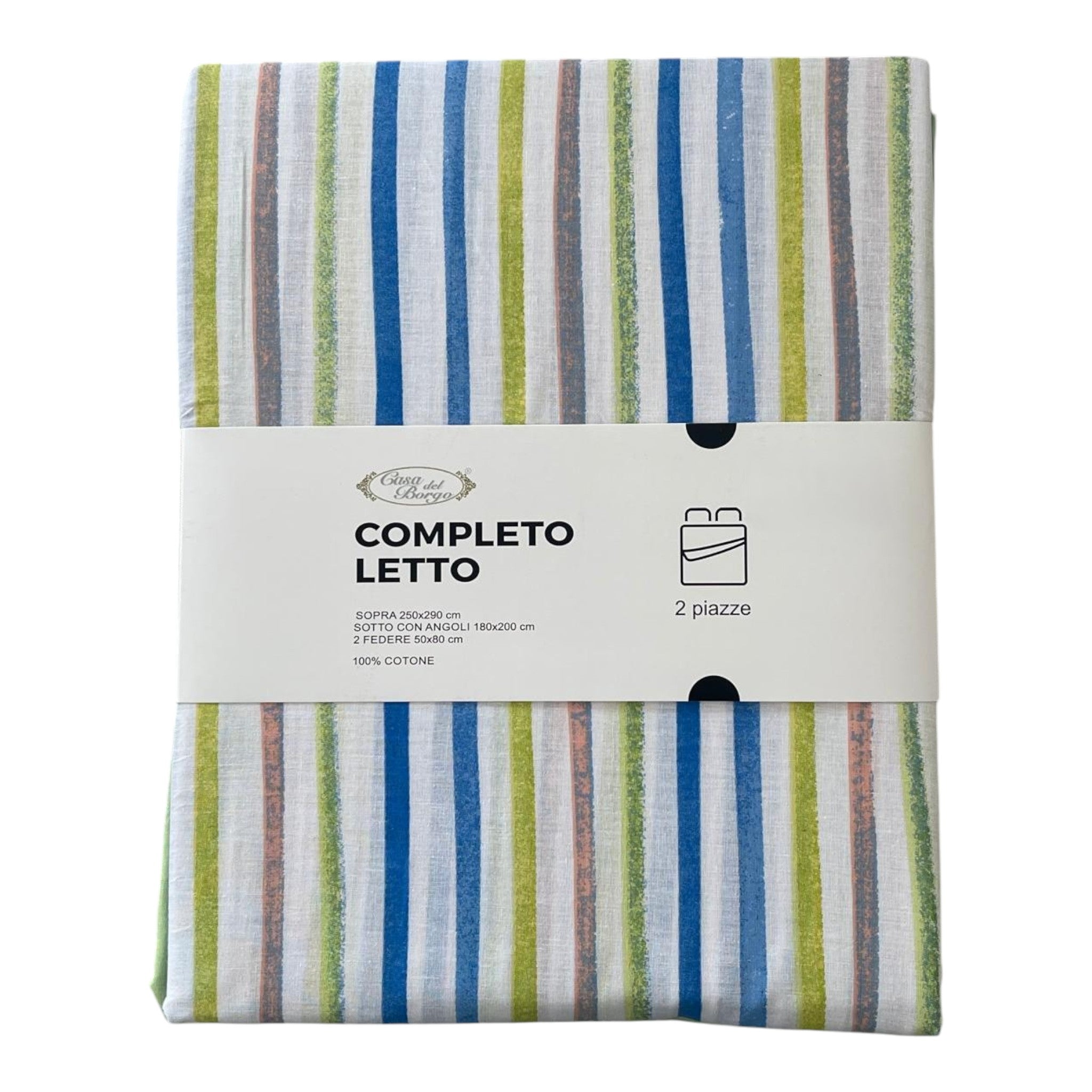 Completo letto Casa del Borgo - Righe blu/verde