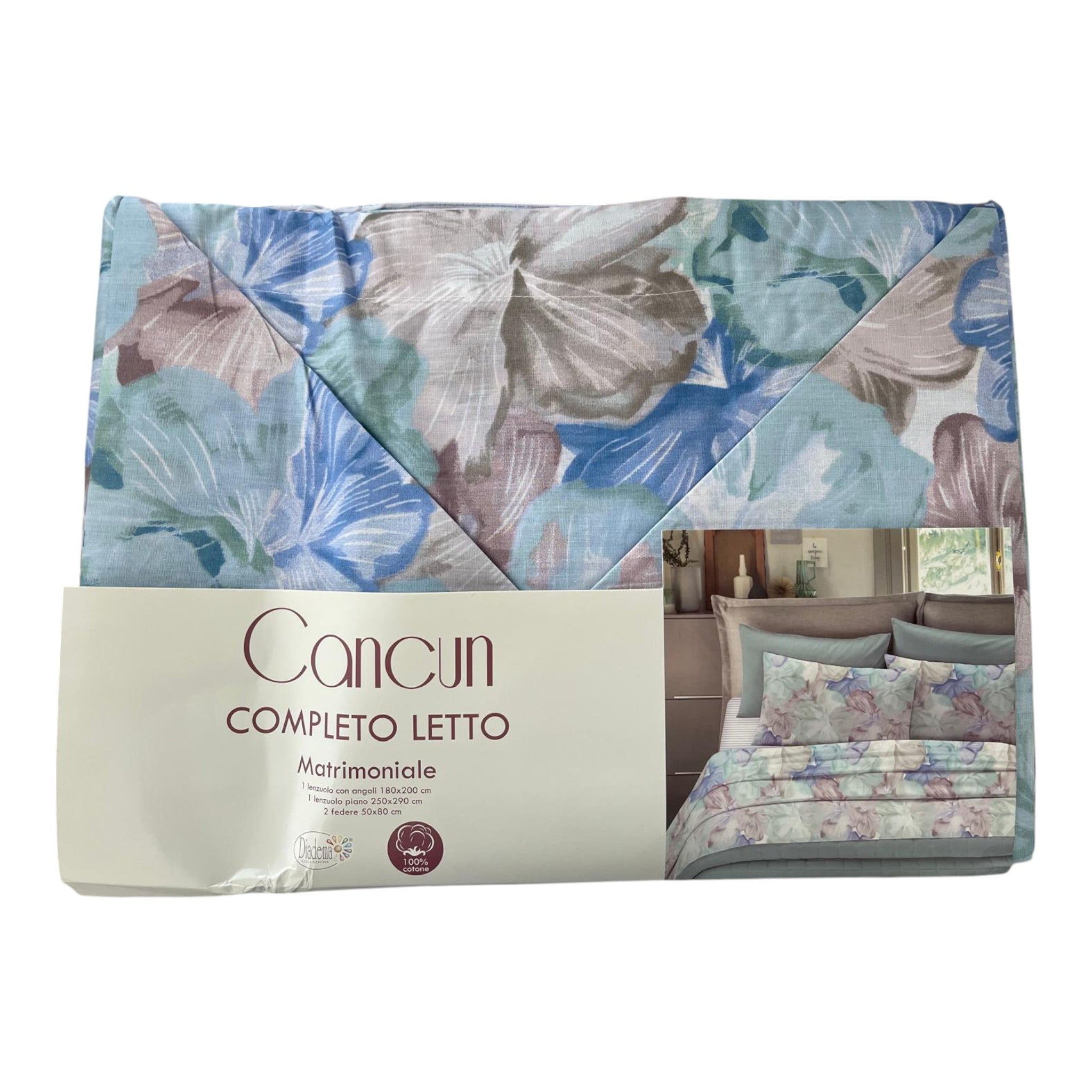 Completo letto Cancun - floreale azzurro/grigio