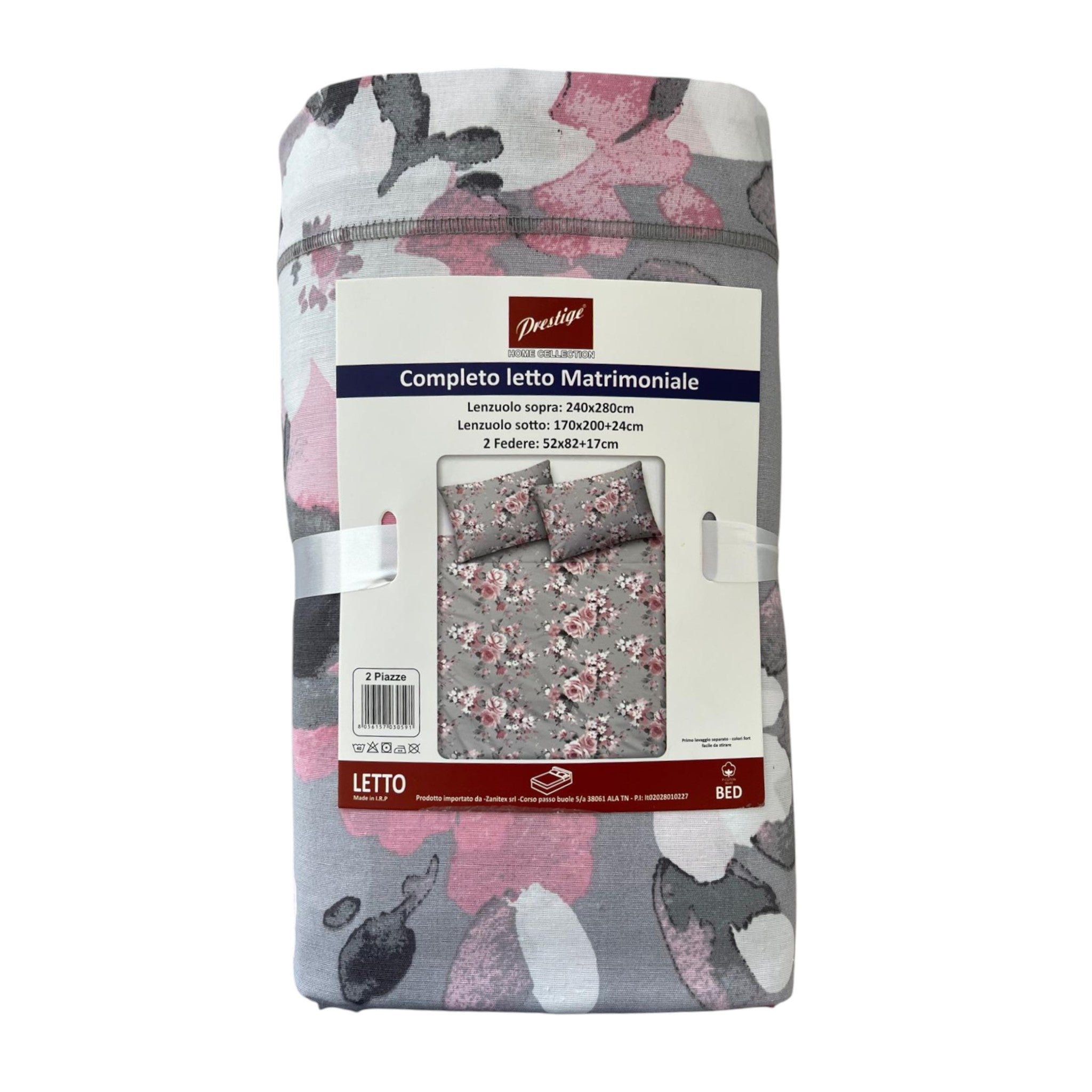 Completo letto Prestige - Floreale rosa/grigio