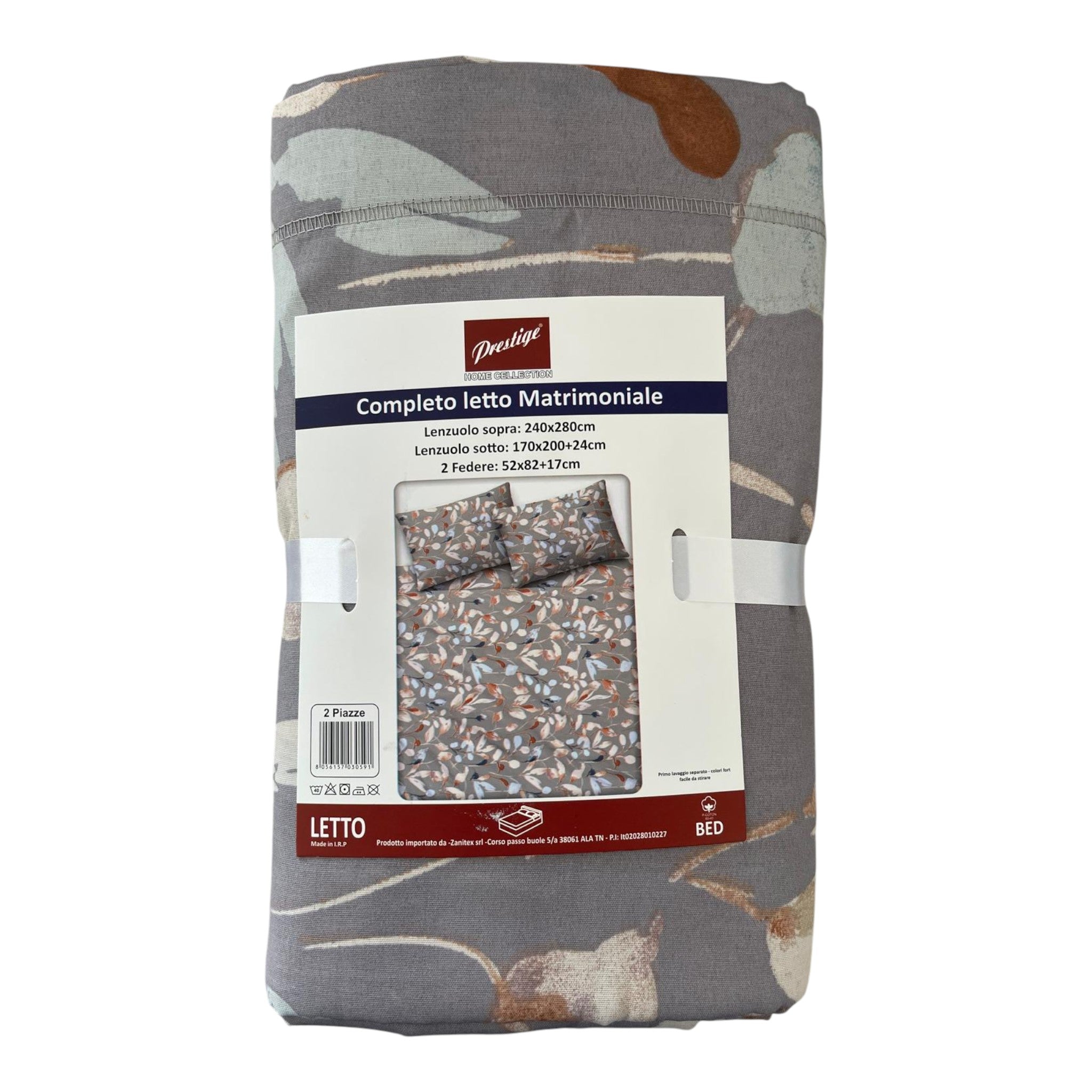 Completo letto Prestige - Foglie grigio/ocra