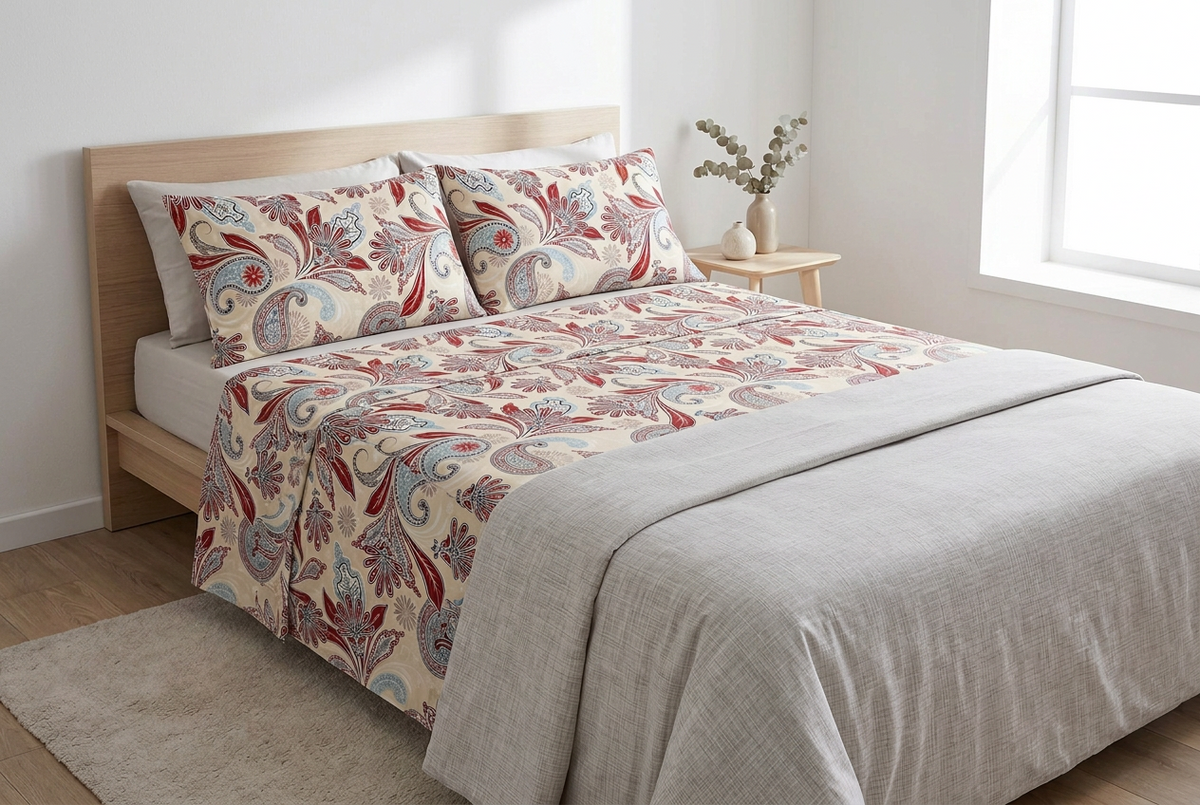 Completo letto percalle - paisley beige