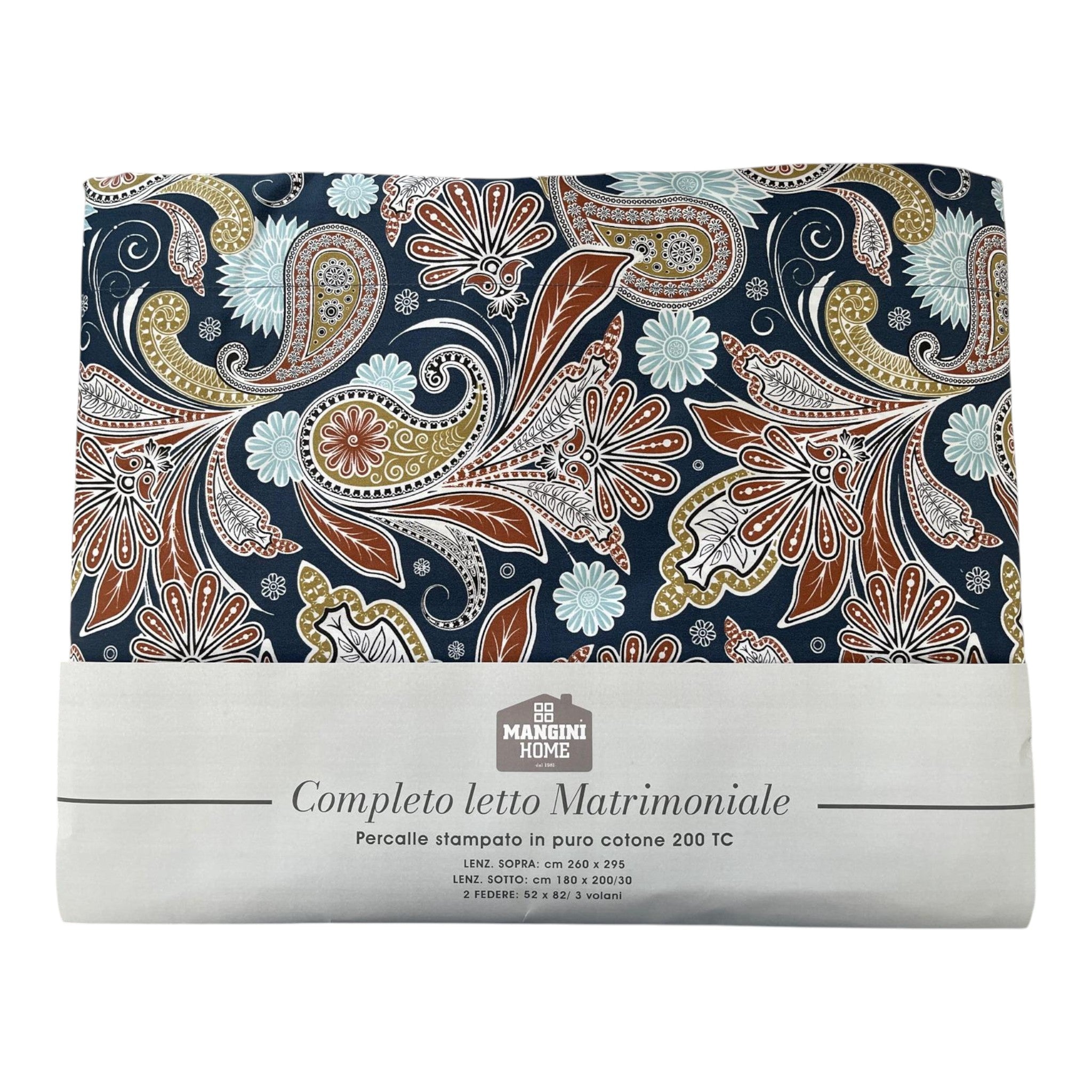 Completo letto percalle - paisley blu