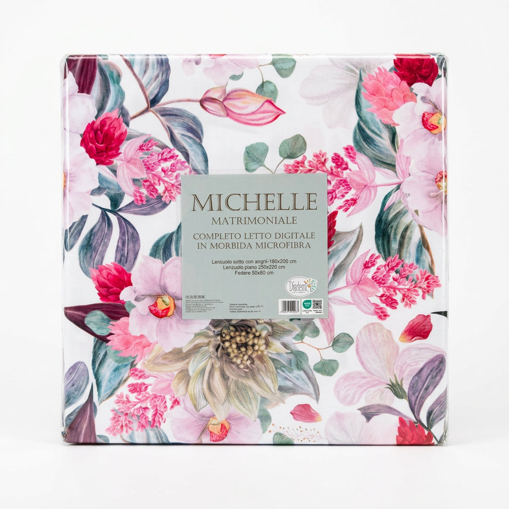 Completo letto Michelle Microfibra-fiori rosa