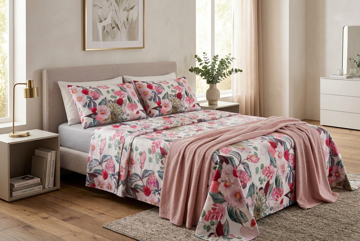 Completo letto Michelle Microfibra-fiori rosa