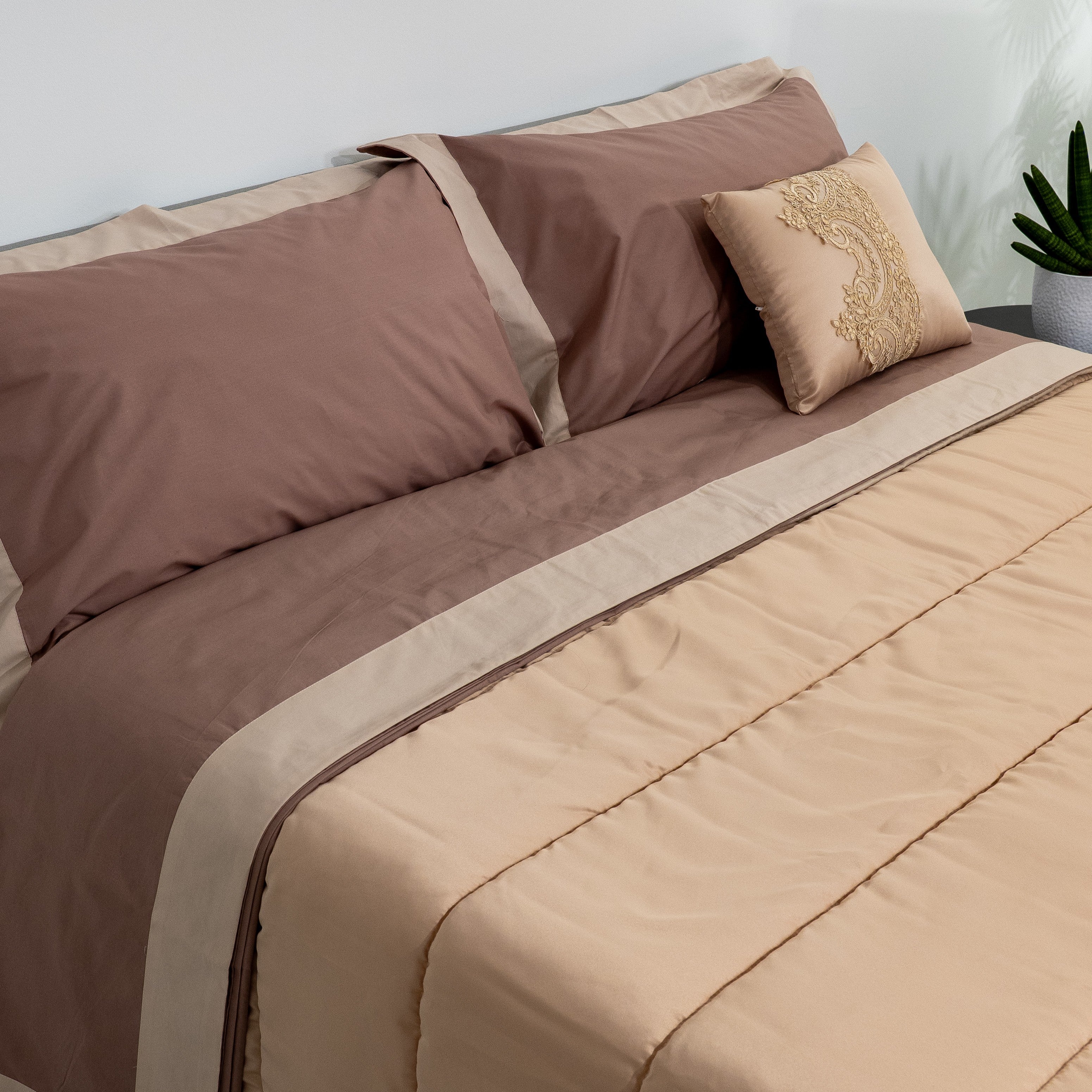 Completo percalle Graziella - Beige chiaro/Beige scuro