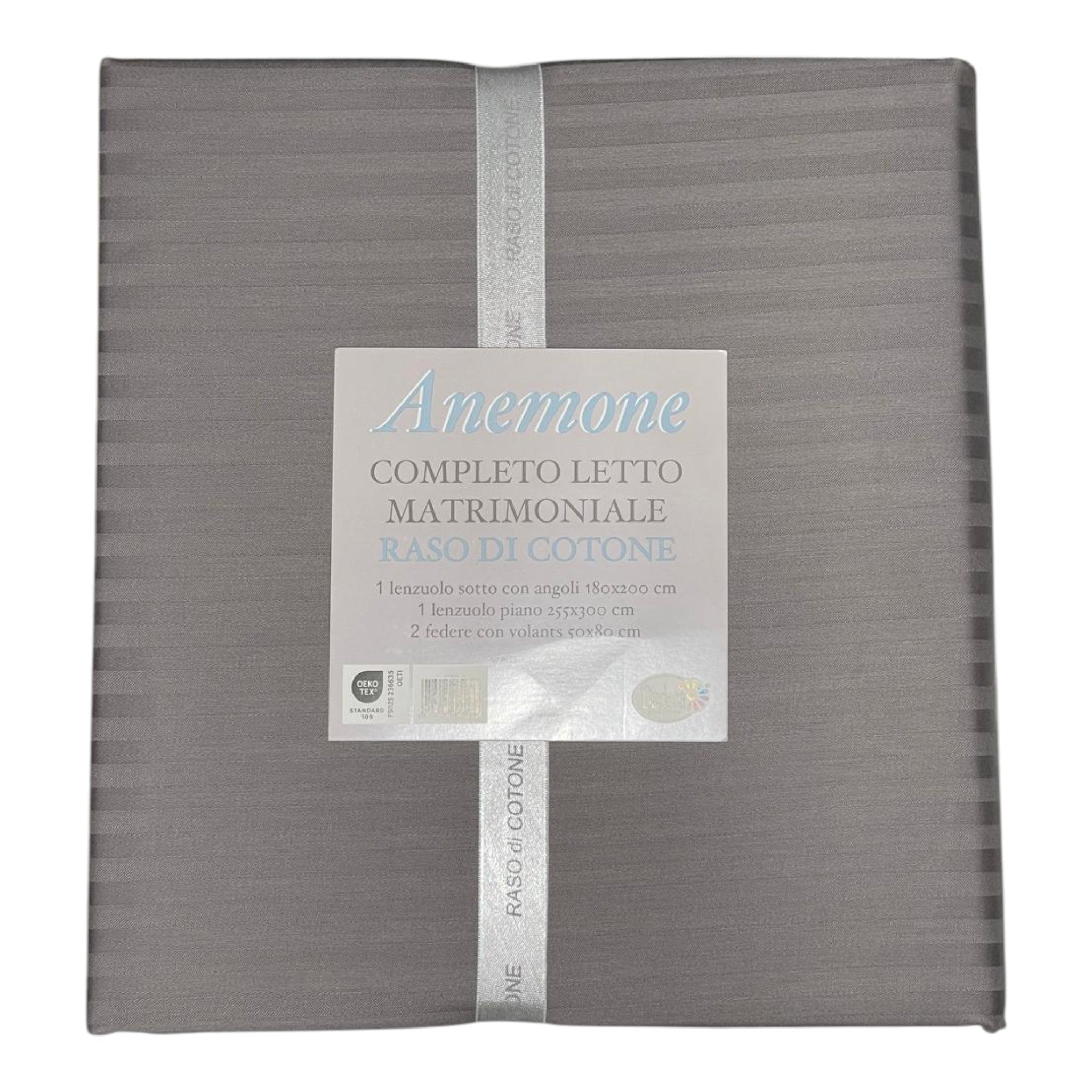 Completo letto Anemone - raso di cotone - Cenere