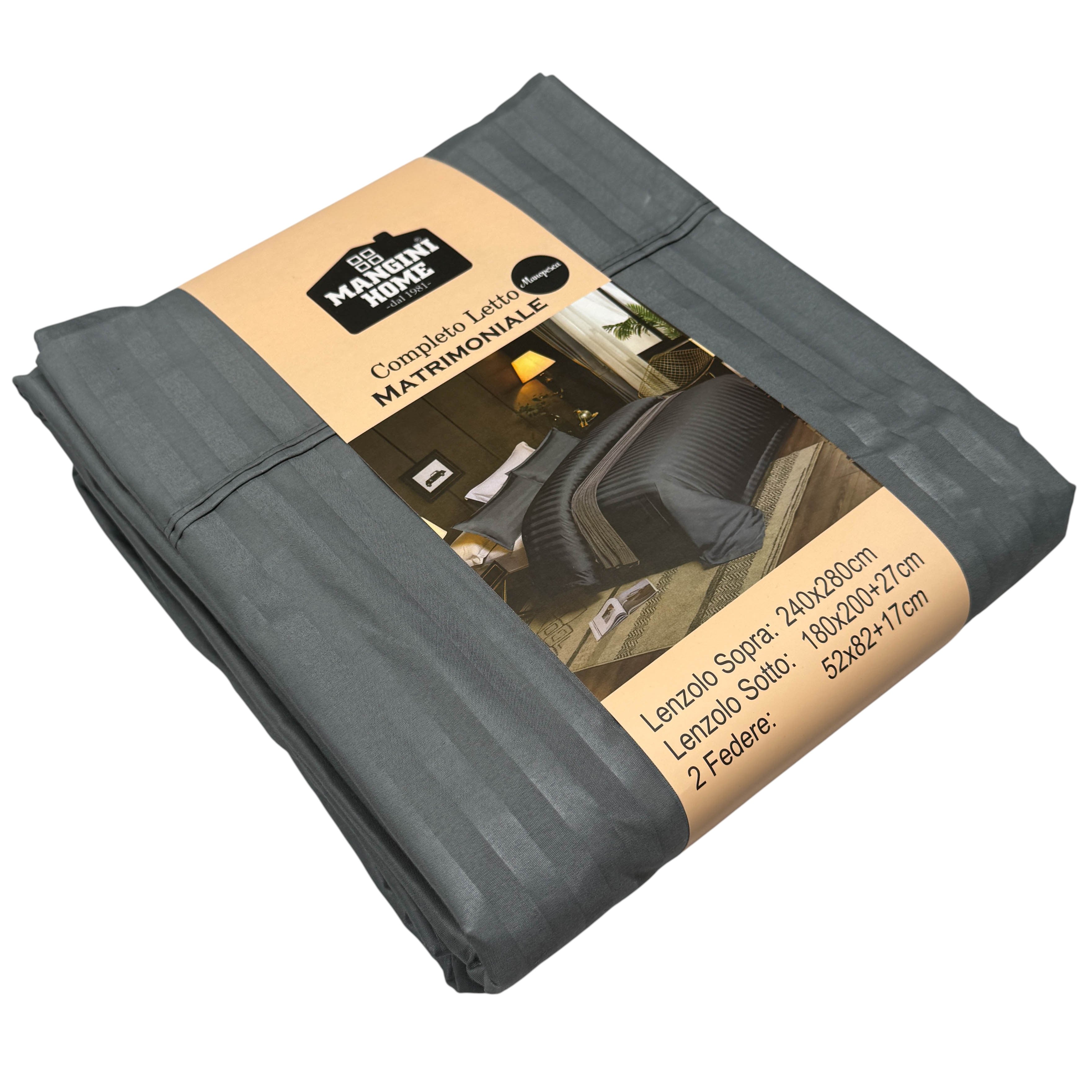 Completo letto Manopesca rigato - Grigio chiaro