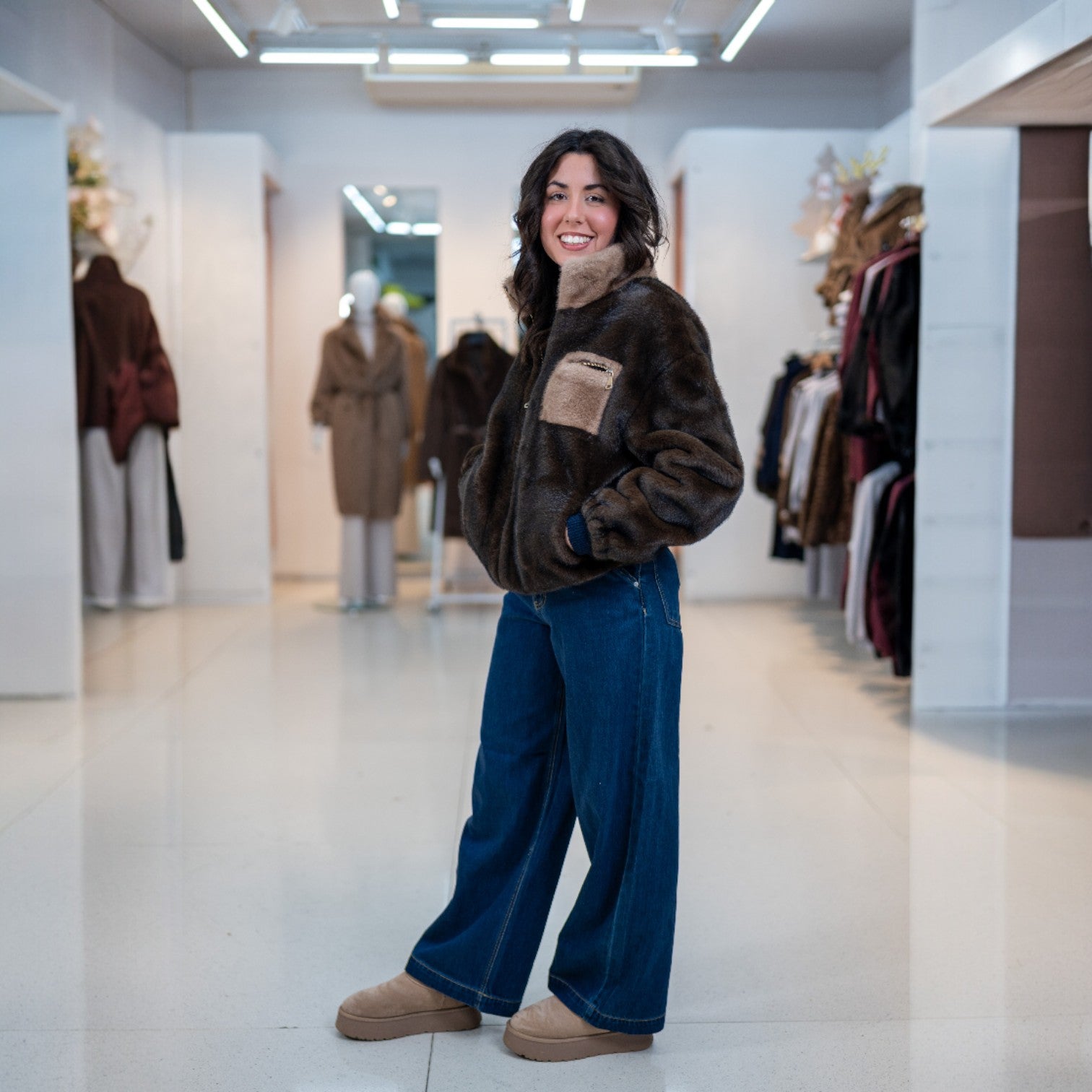 Giacca corta ecopelliccia - bicolore