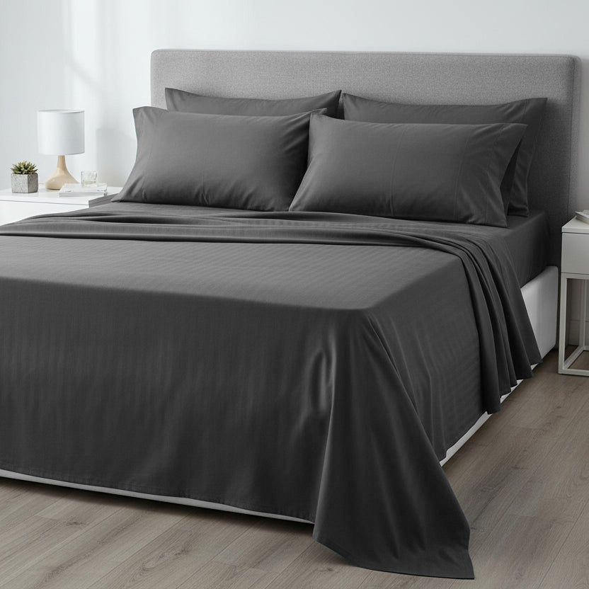 Completo letto Anemone - raso di cotone - Cenere