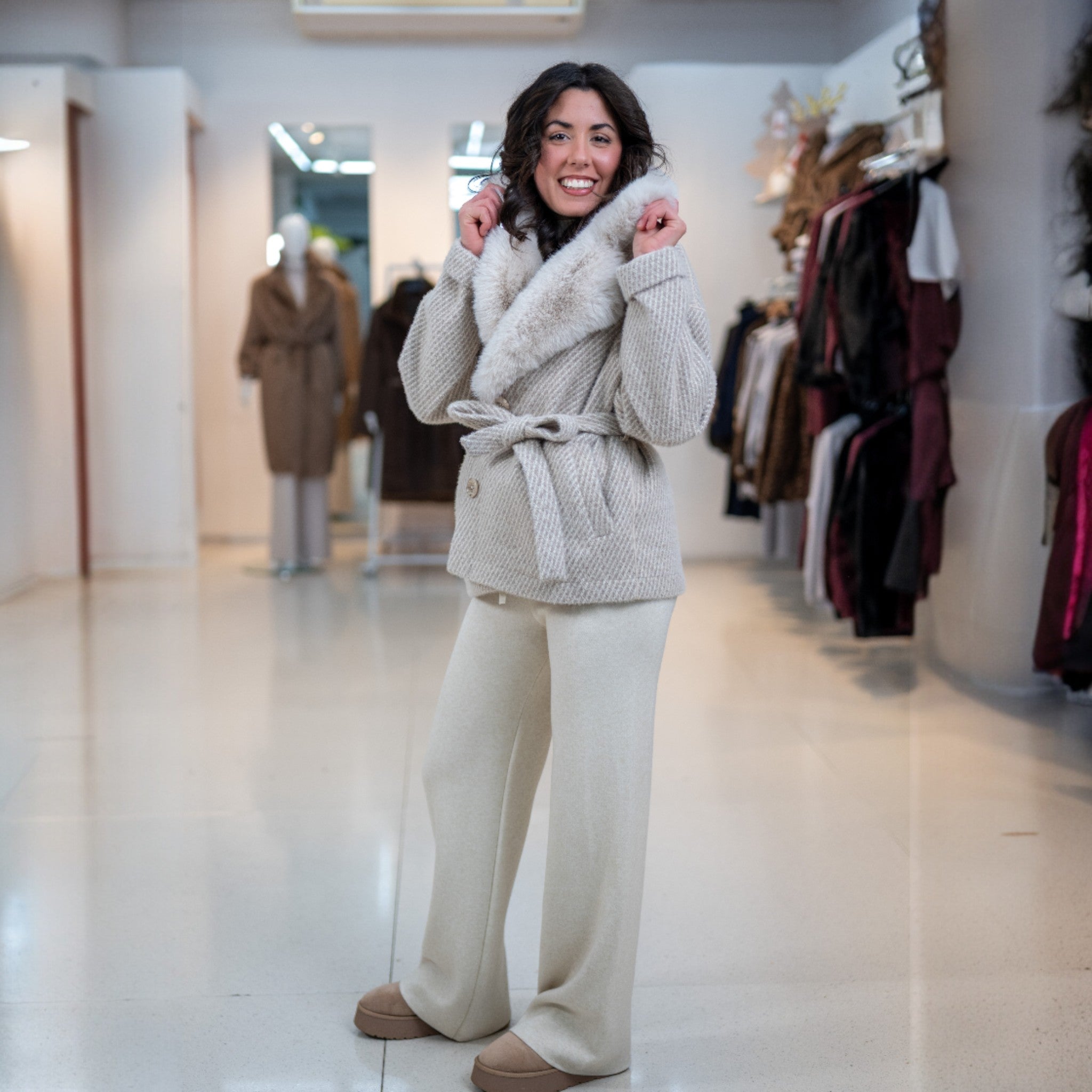 Cappotto corto micro fantasia Ghiaccio