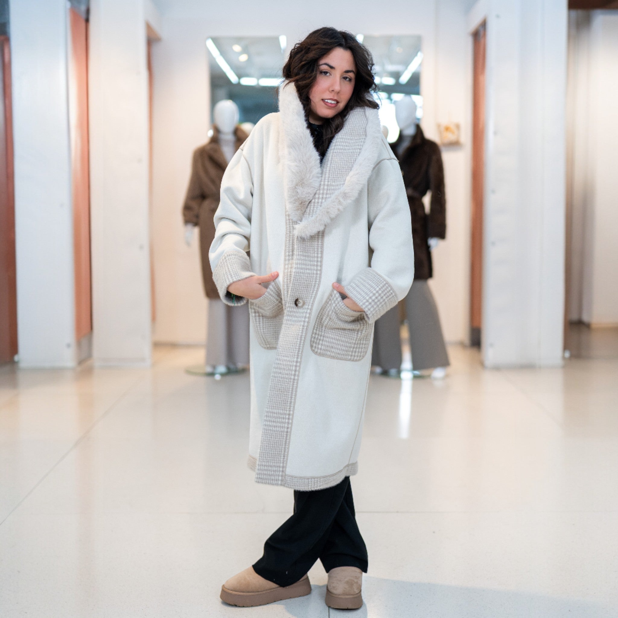 Cappotto lungo double-face Ghiaccio