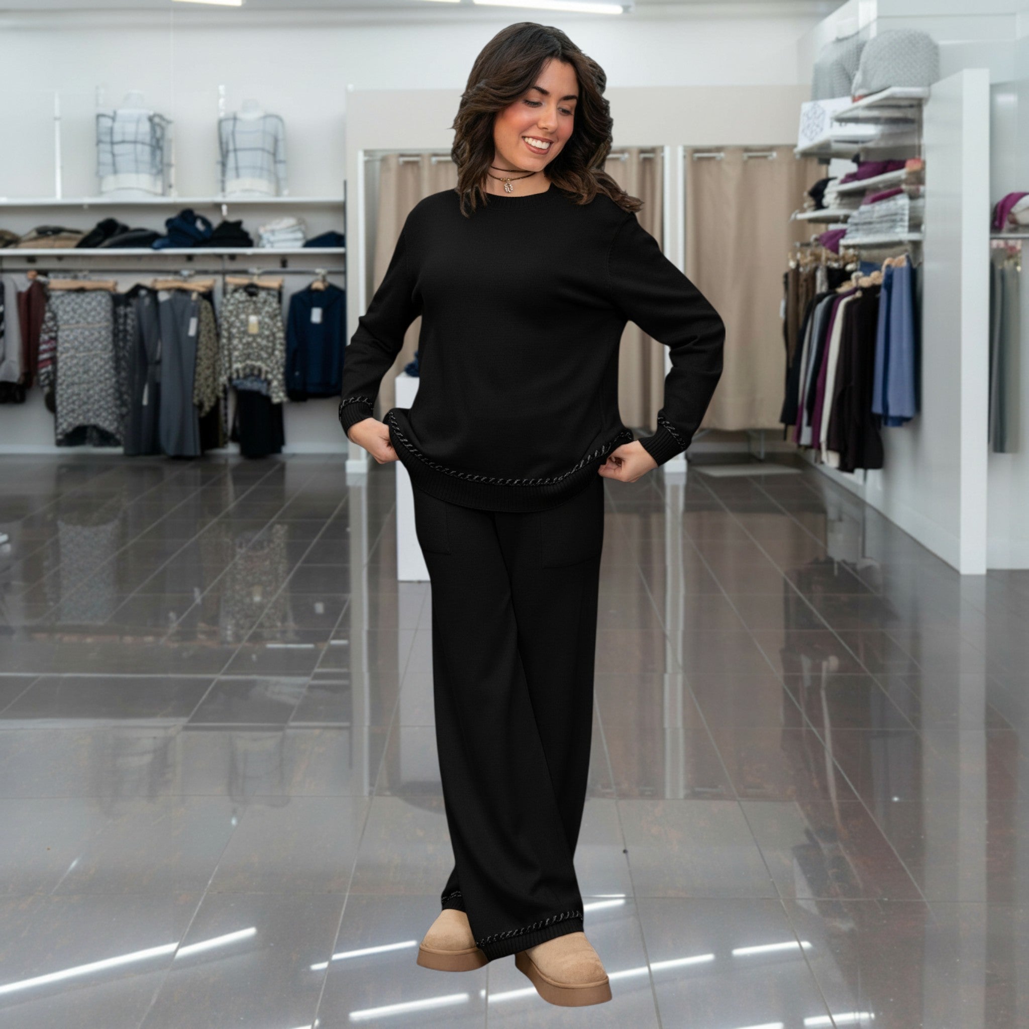 Completo maglia donna - Nero - Piping