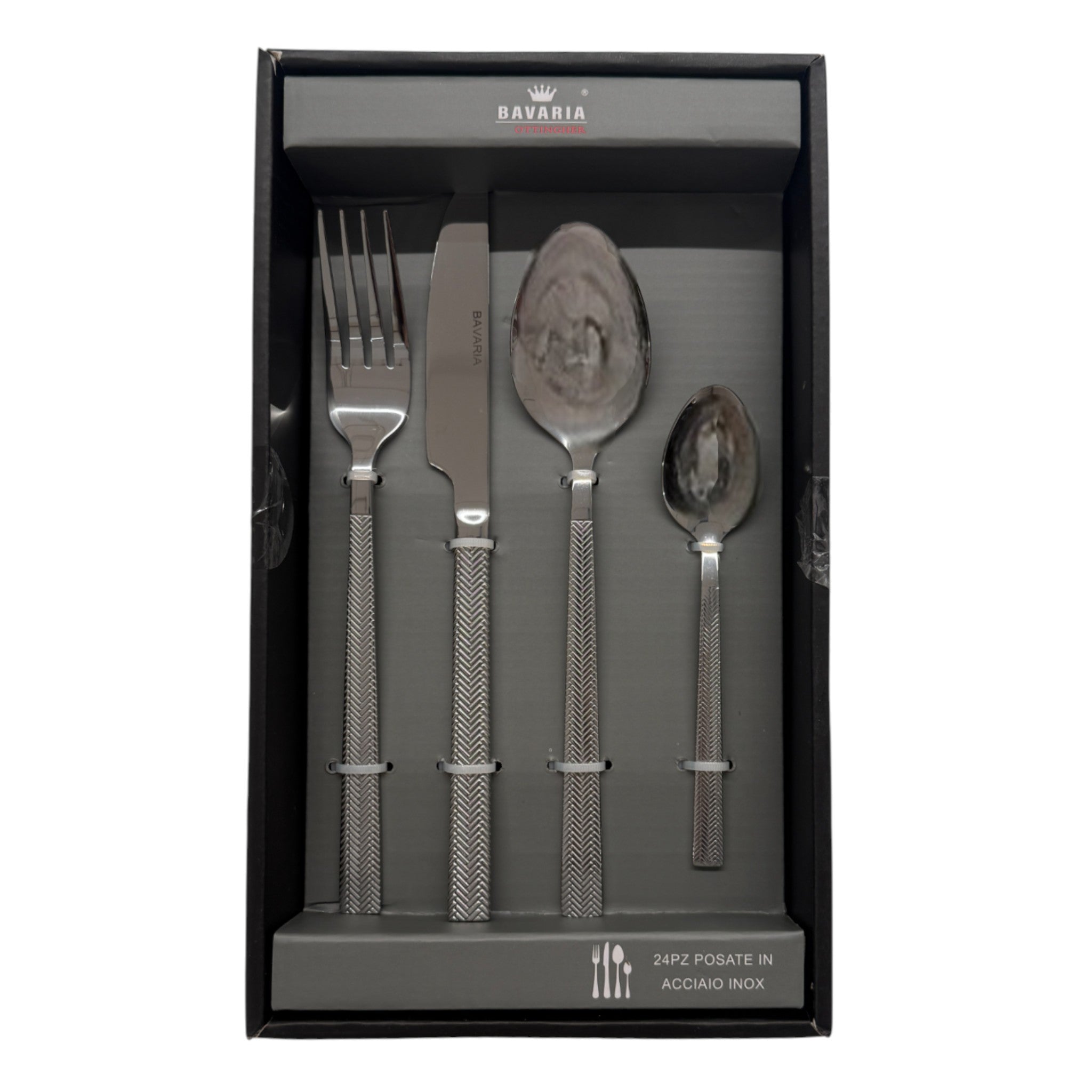 Set posate Bavaria Ottingher - 24 pz - spina di pesce - Argento