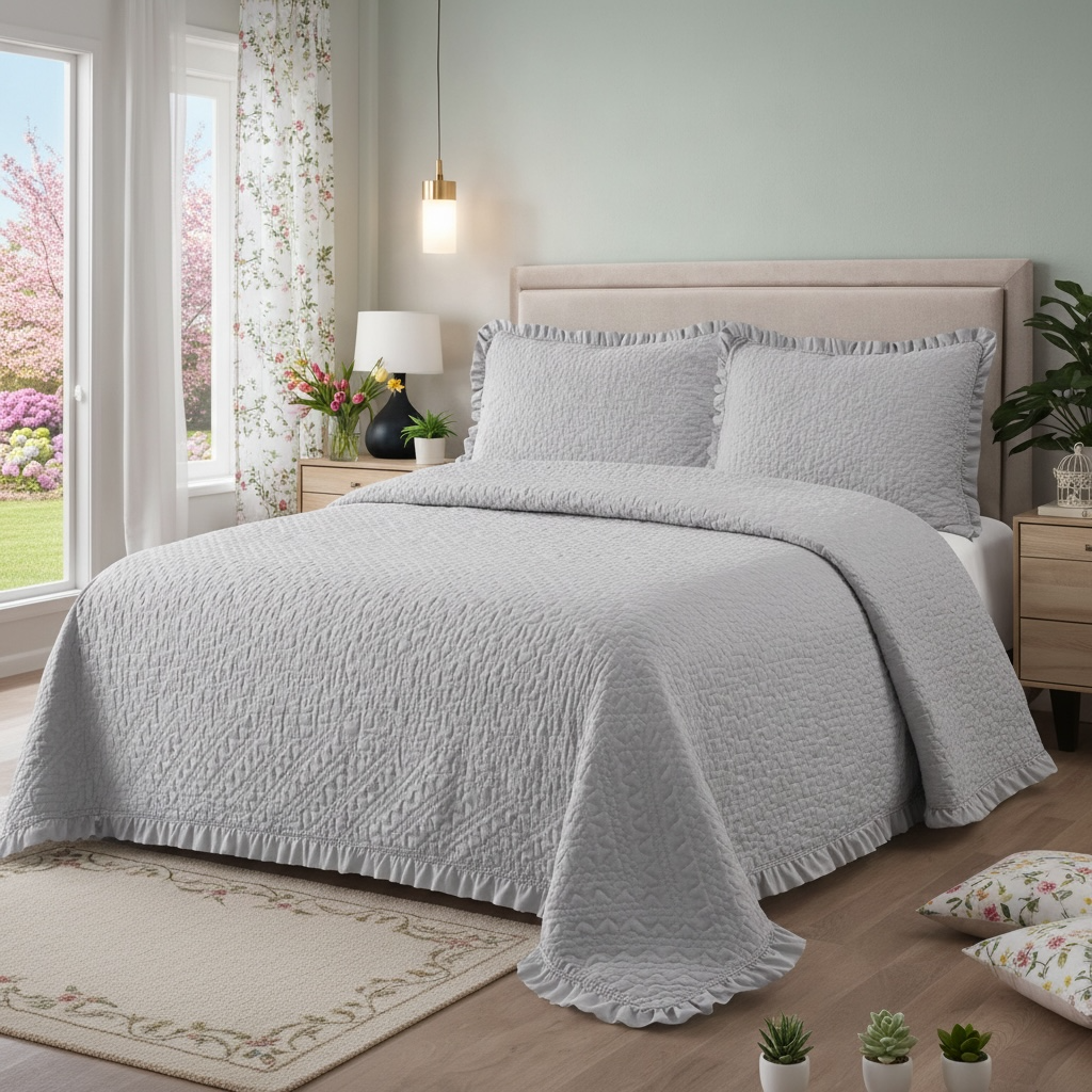 Set trapuntino Denise con 2 copriguanciali-grigio