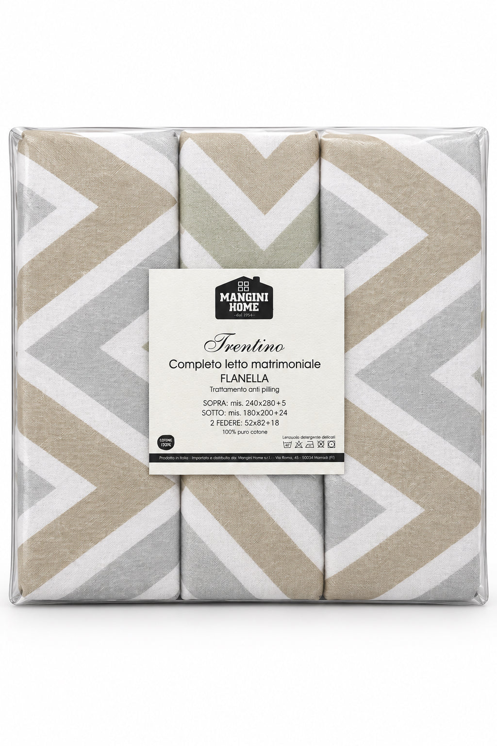 Completo letto flanella - Trentino - Zig Zag beige