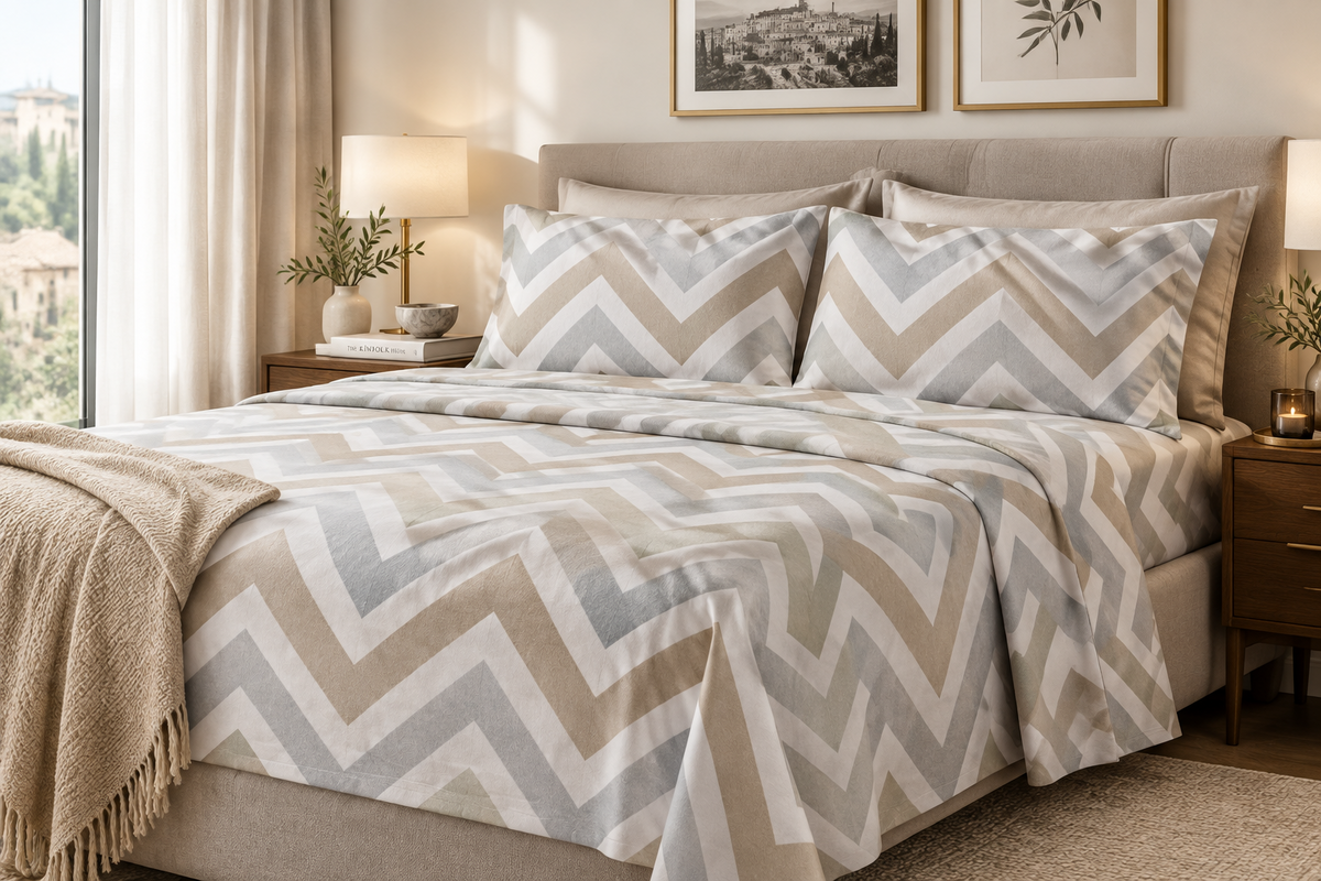 Completo letto flanella - Trentino - Zig Zag beige