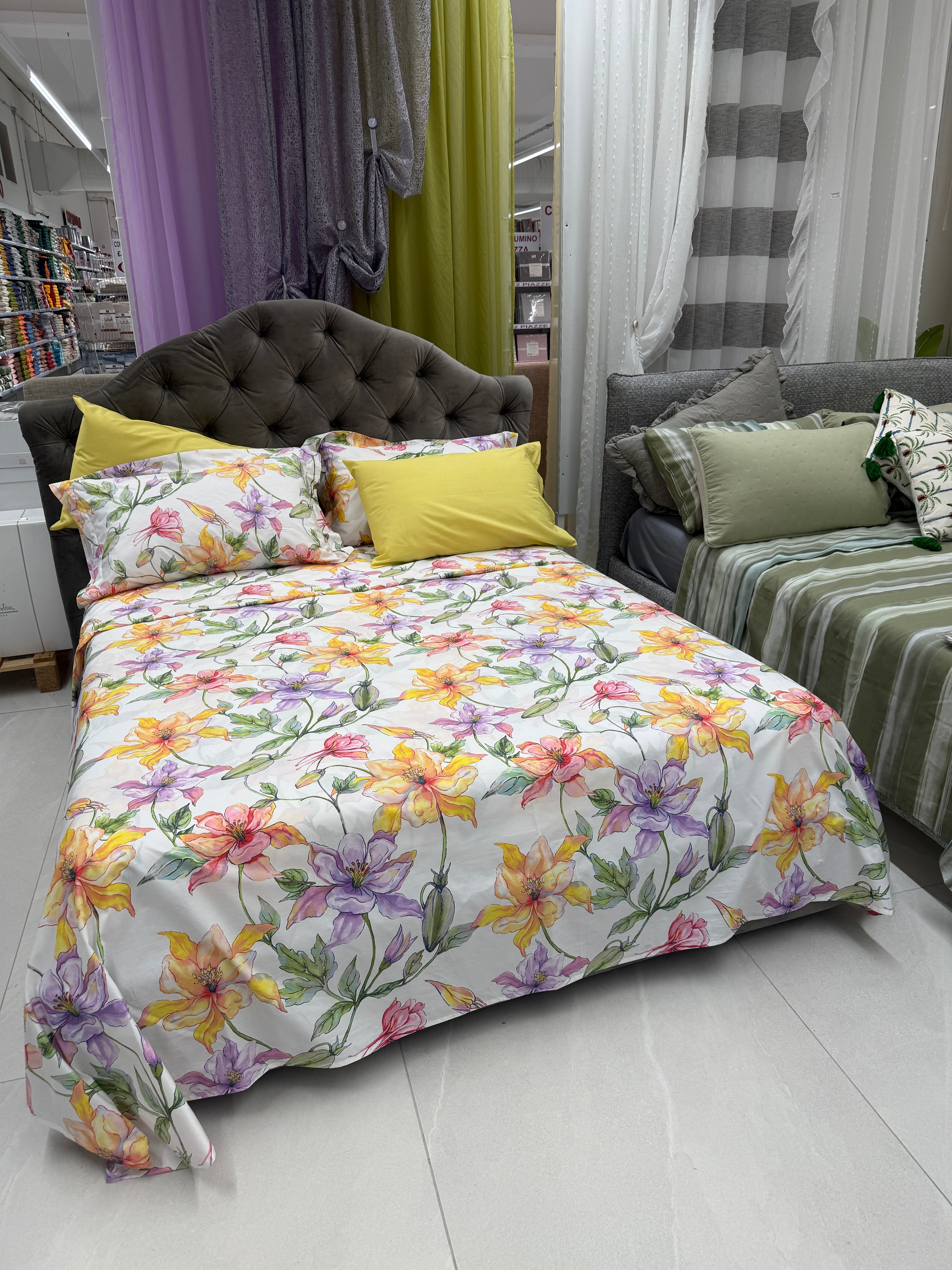 Completo letto percalle - floreale acquerello