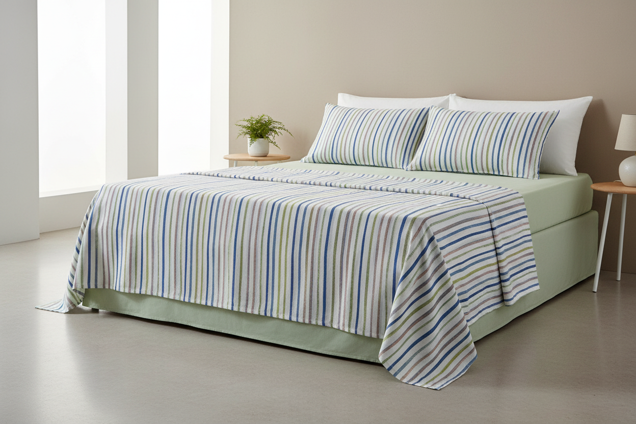 Completo letto Casa del Borgo - Righe blu/verde