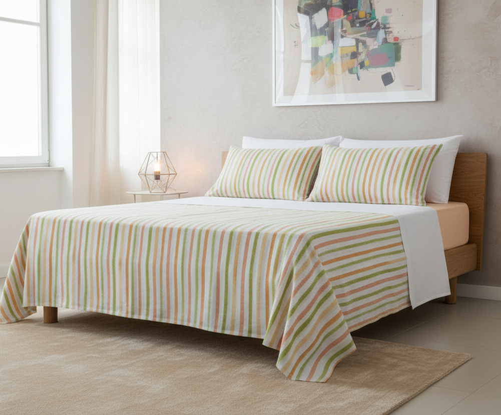 Completo letto Casa del Borgo - Righe arancio/verde