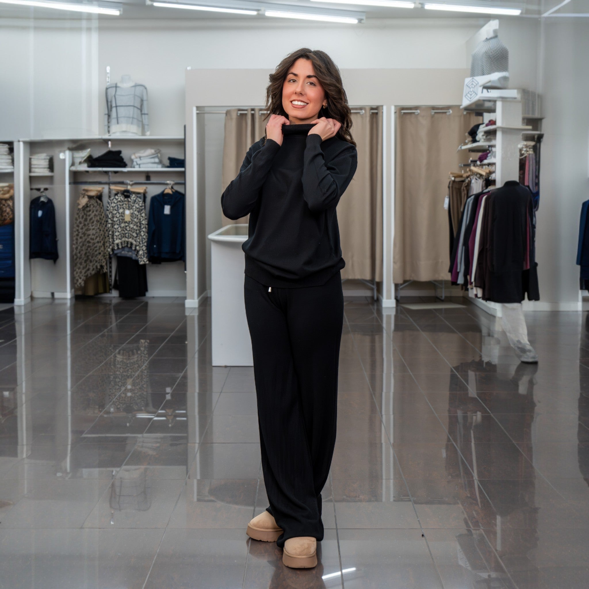 Completo maglia donna - Nero - collo alto