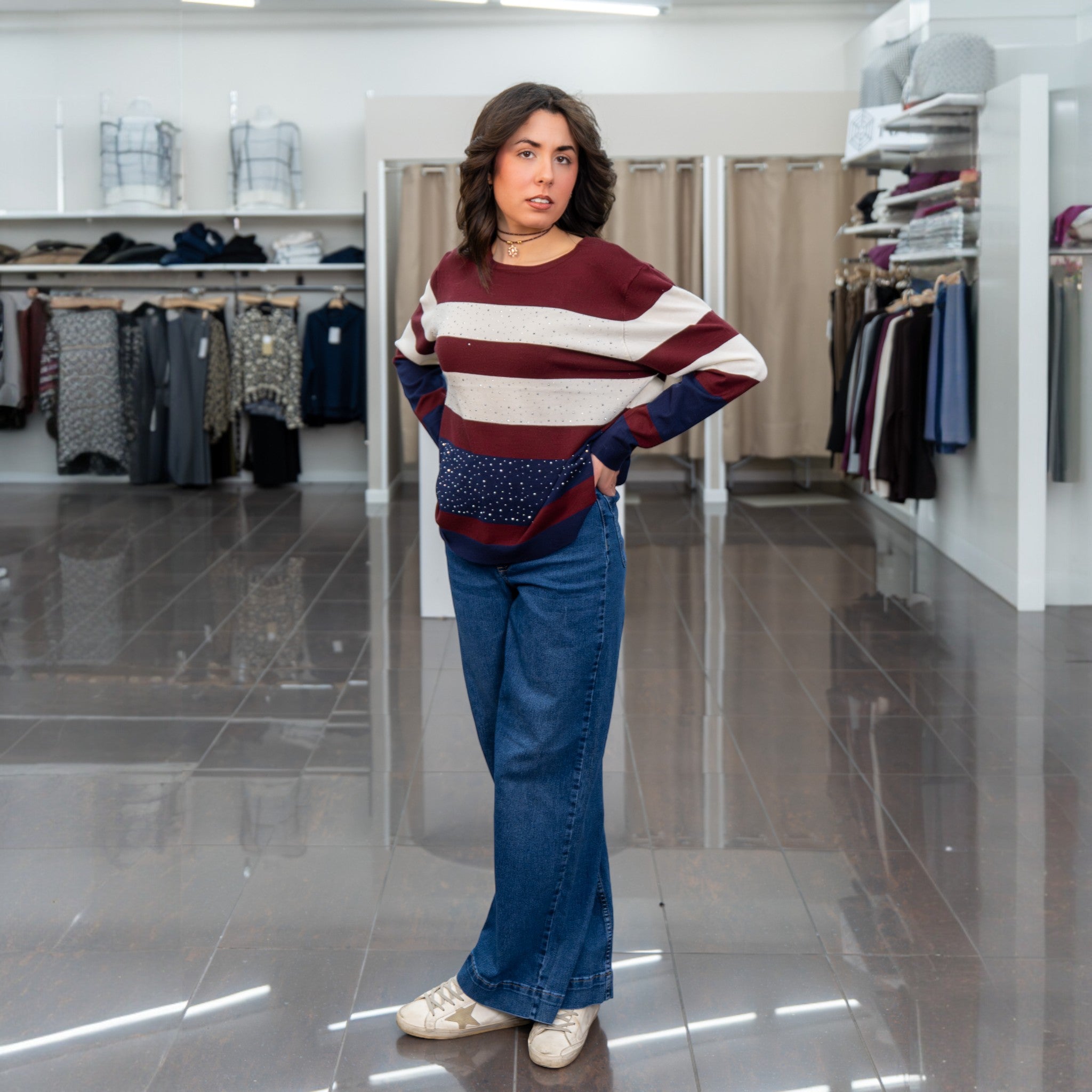 Maglia donna - Bordeaux - Strisce