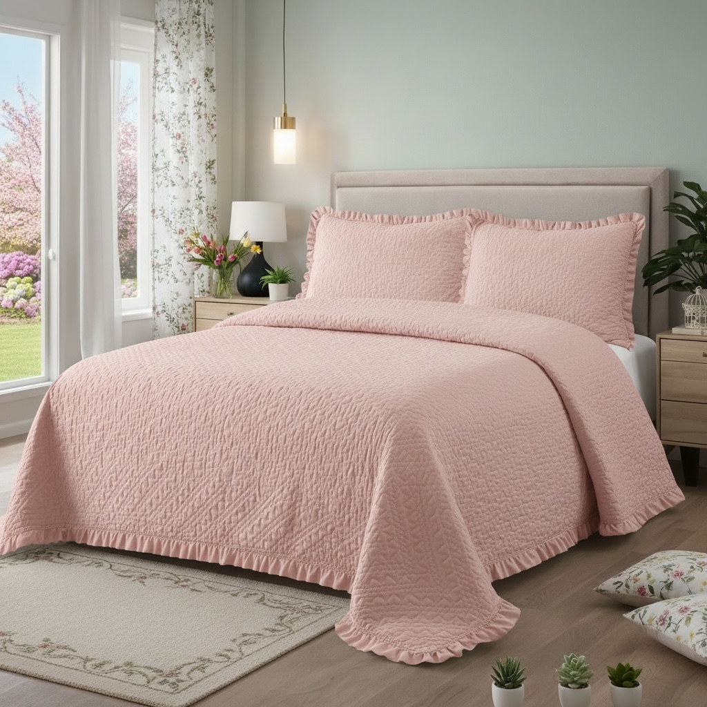 Set trapuntino Denise con 2 copriguanciali-Rosa