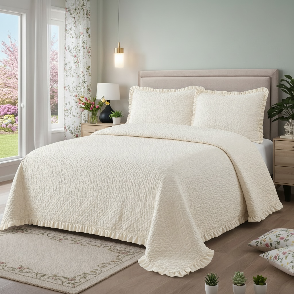 Set trapuntino Denise con 2 copriguanciali-Bianco