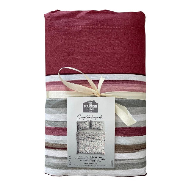 Completo lenzuola righe - Bordeaux