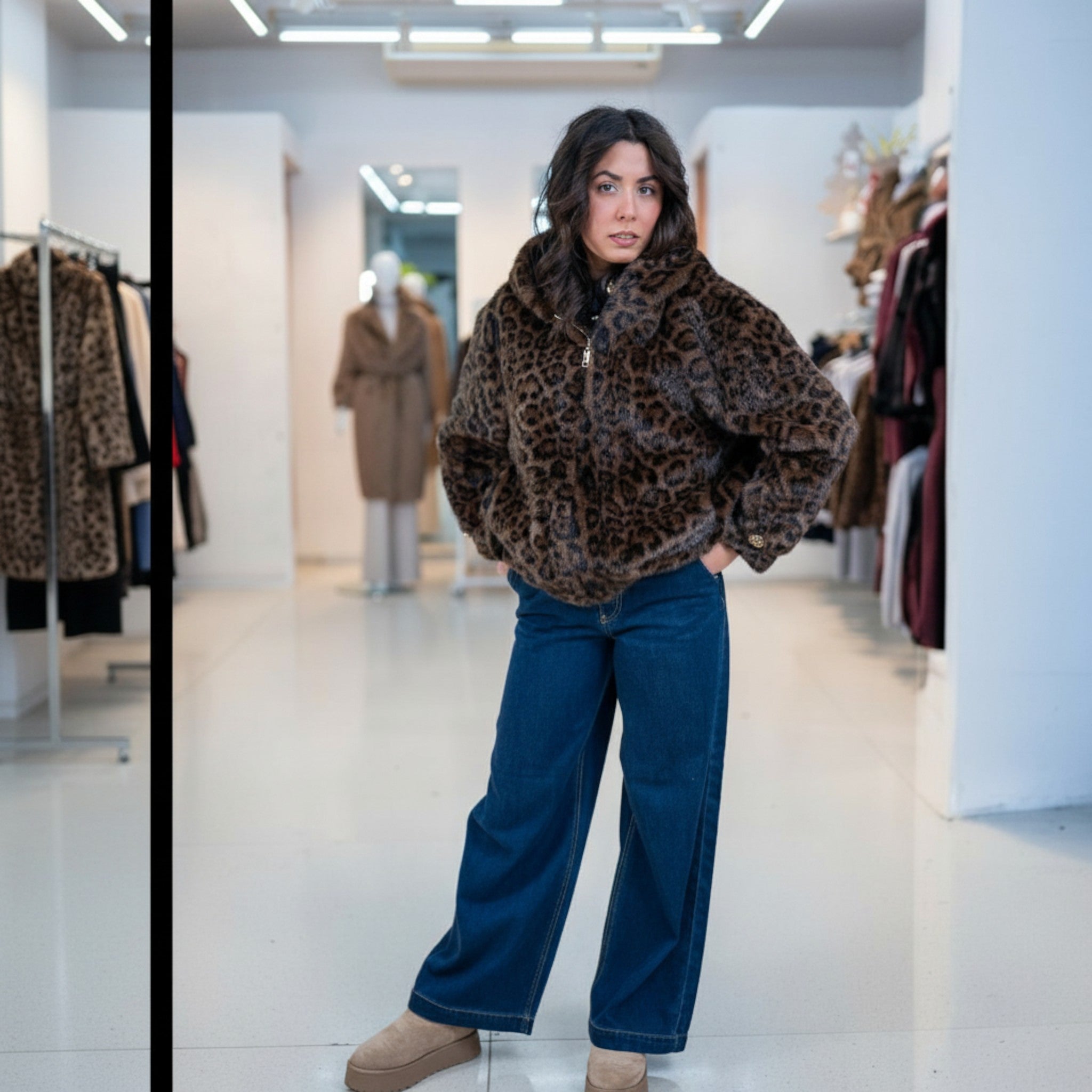 Giacca corta ecopelliccia - maculato