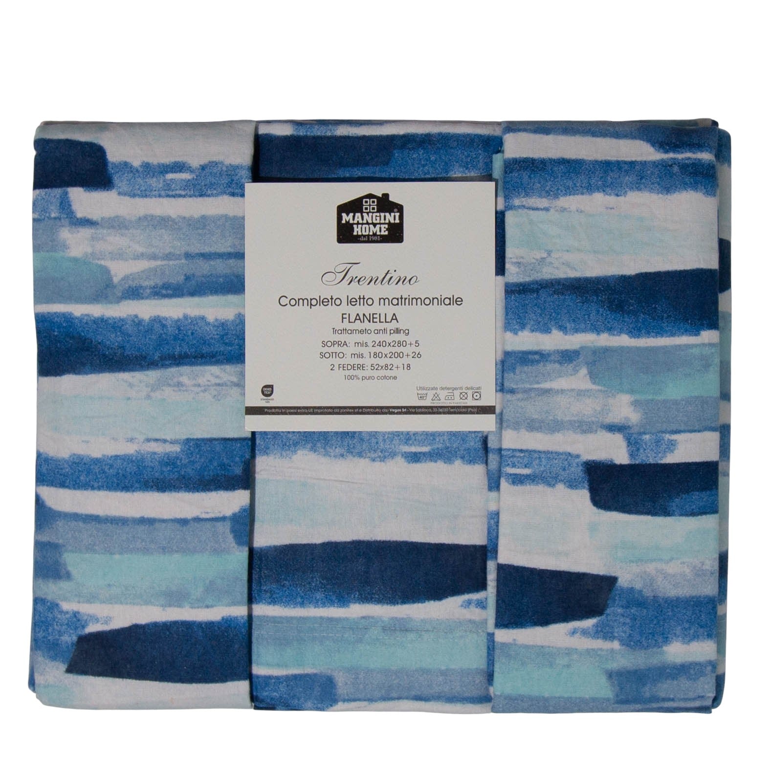 Completo letto flanella - Trentino - Pennellate - Blu