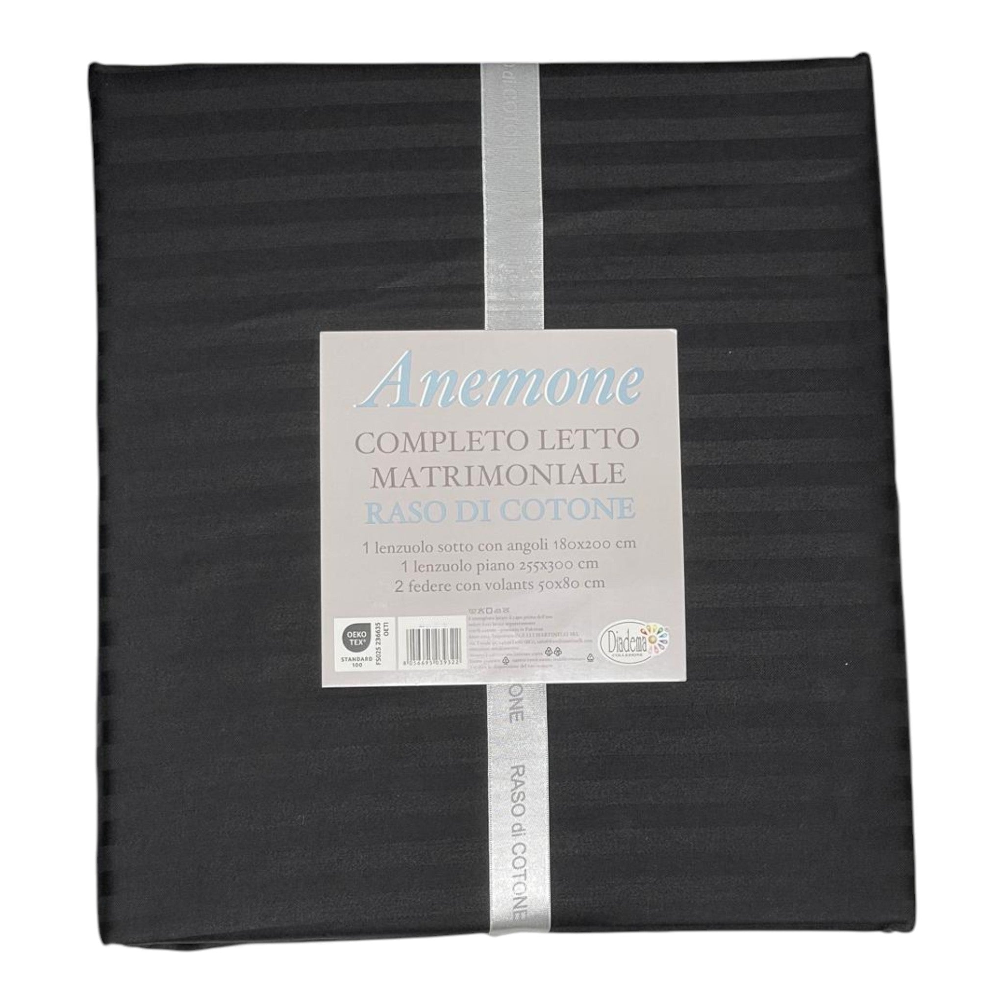 Completo letto Anemone - raso di cotone - Nero