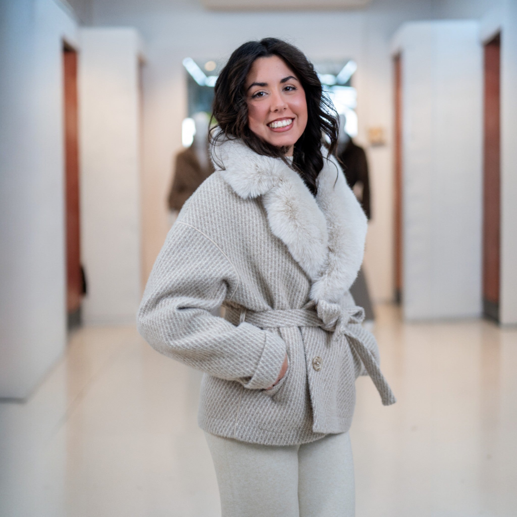 Cappotto corto micro fantasia Ghiaccio