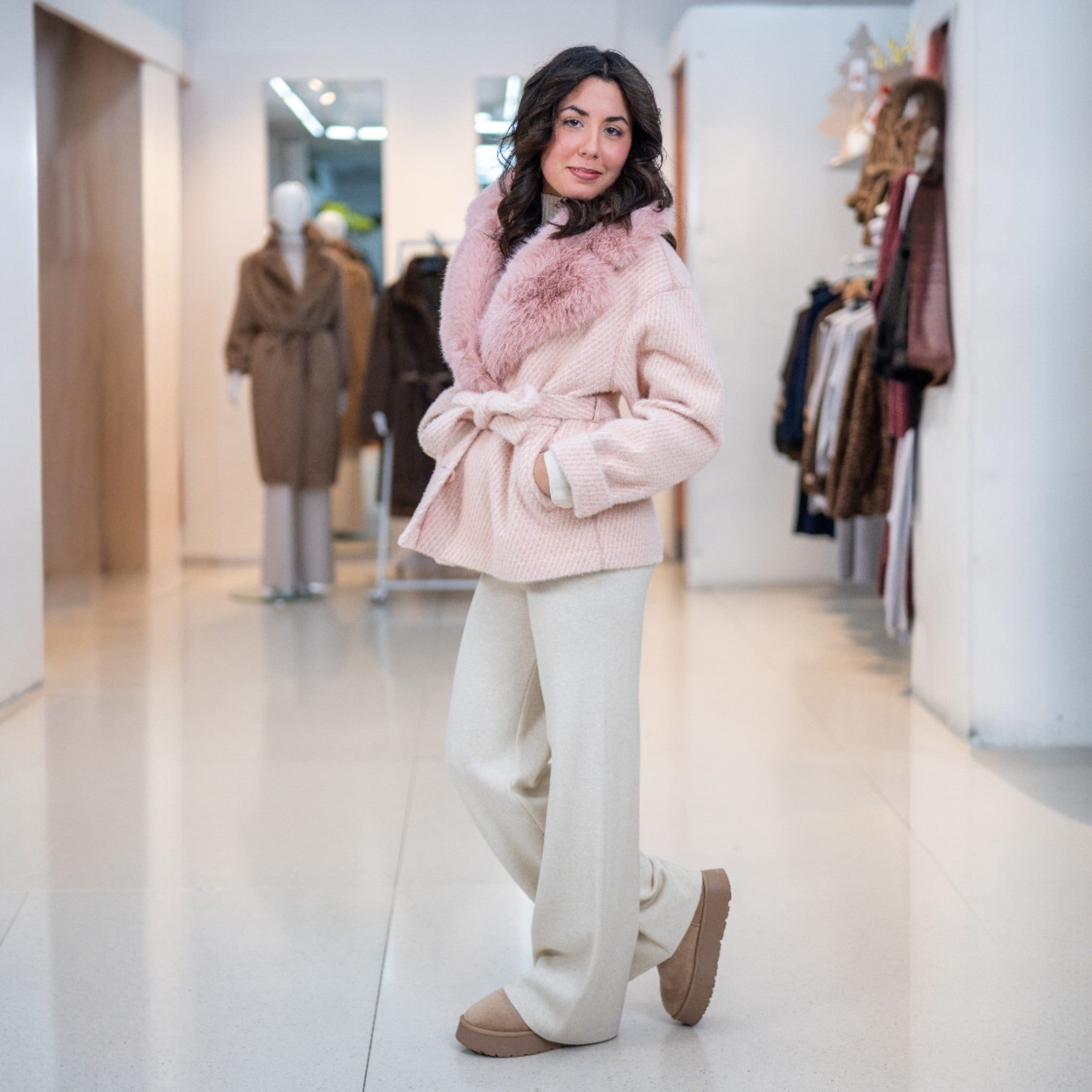 Cappotto corto micro fantasia Rosa