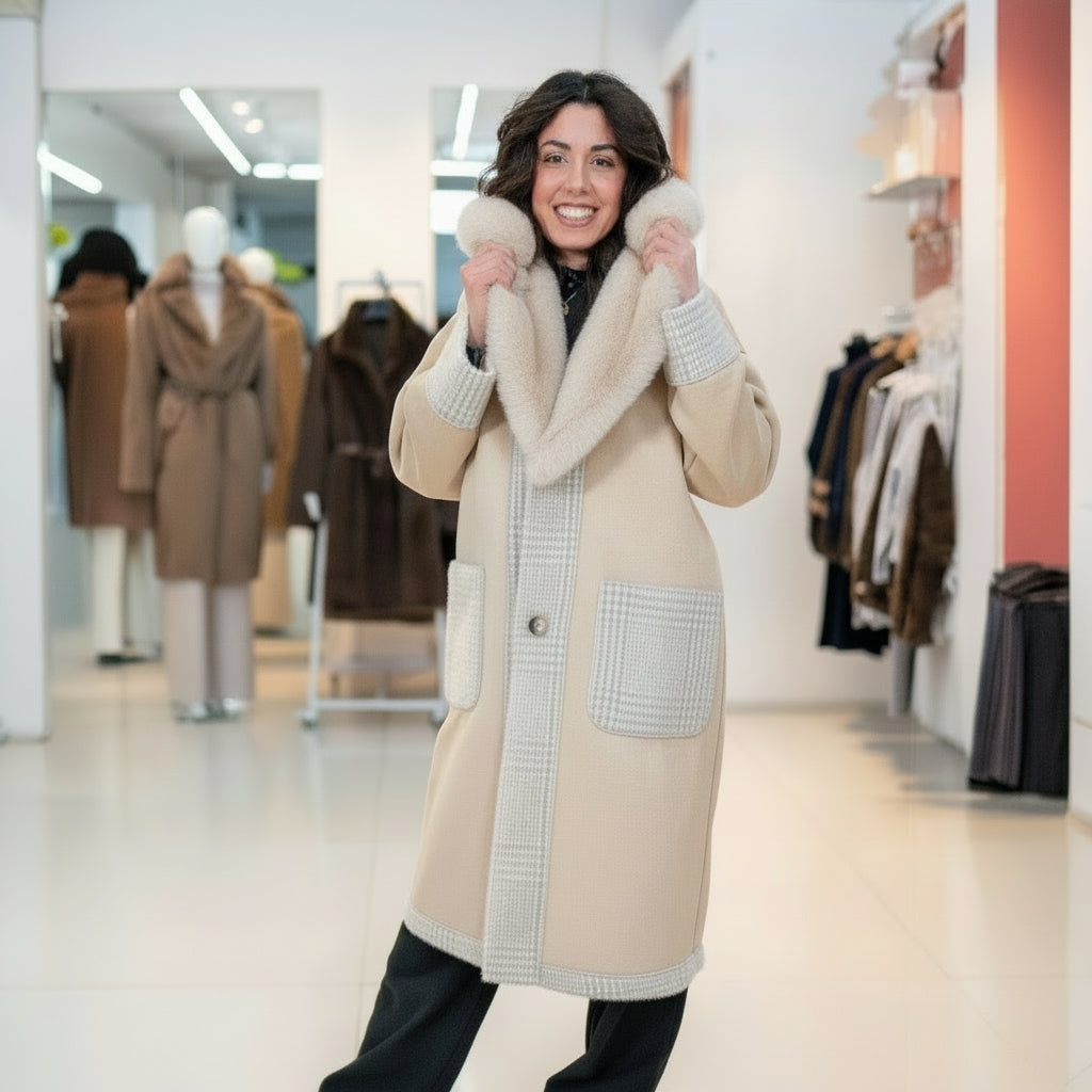 Cappotto lungo double-face Beige