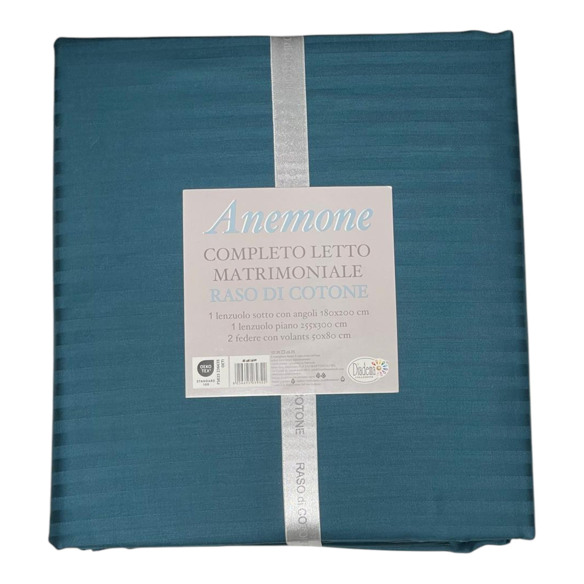 Completo letto Anemone - raso di cotone - Petrolio